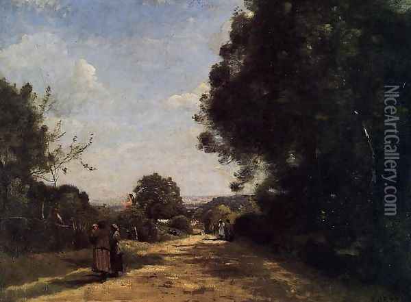 Sevres-Brimborion - View toward Paris Oil Painting - Jean-Baptiste-Camille Corot