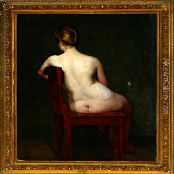 A Study Of A Naked Woman Oil Painting - Viggo Rasmus Simesen