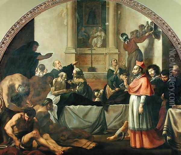 St. Charles Borromeo 1538-84 Visiting the Plague Victims in Milan in 1576 Oil Painting - Karel Skreta