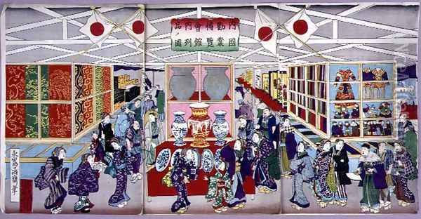 The National Industrial Exhibition in 1881, showing some items on display, 1881 Oil Painting - Utagawa Yoshitora