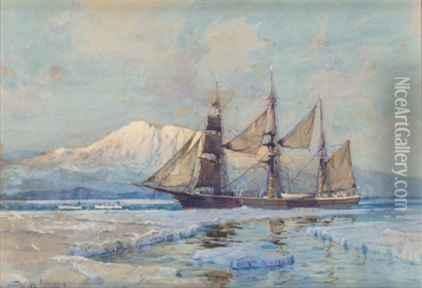 Whaling Ship In Alaska Oil Painting - Sydney Mortimer Laurence