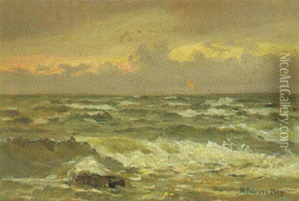 Flutwellen Im Abendlicht, Nordsee Oil Painting - Heinrich Petersen-Flensburg