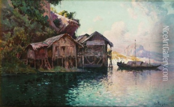 La Baie D'along Oil Painting - Antoine Ponchin