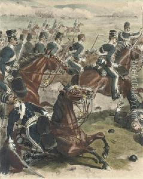 The 13th Light Dragoons In The Light Cavalry Charge At Balaclava Oil Painting - Richard Simkin