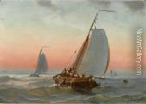 Sailing Vessels At Sea Oil Painting - Petrus Paulus Schiedges