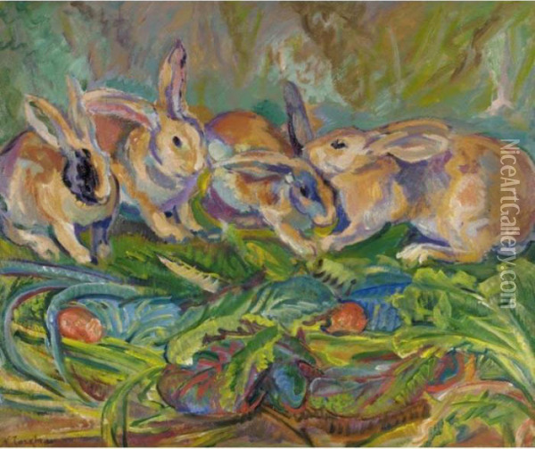 Rabbits Oil Painting - Nikolai Aleksandrovich Tarkhov