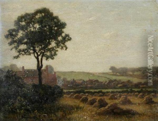 Cornfields At Dusk Oil Painting - Thomas Edward Francis