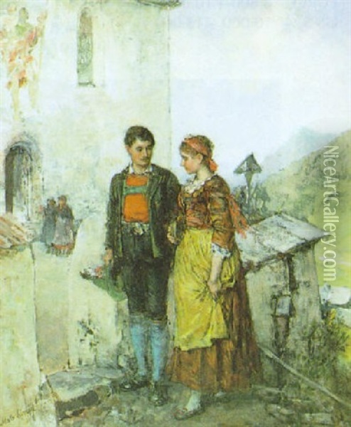 Junges Tiroler Bauernpaar Vor Dem Kirchgang Oil Painting - Mathias Schmid