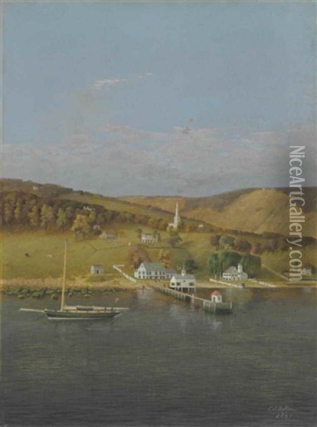 View Of Staten Island: Grymes Hill And Quarantine Dock, 1884 Oil Painting - Frederick J. Sykes