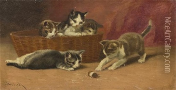 Kittens At Play Oil Painting - John Henry Dolph