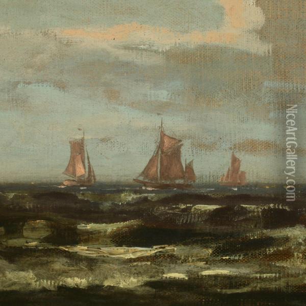Marine With Sailing Boatsalong The Coast Of Sylt Oil Painting - Karl Koppel