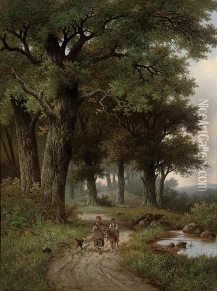 A Walk In The Forest Oil Painting - Hendrik Pieter Koekkoek
