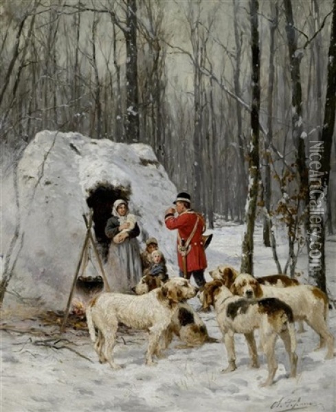 Jager Und Familie In Einem Winterlichen Wald Oil Painting - Olivier de Penne