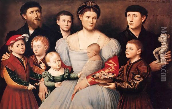 Portrait of Arrigo Licinio and His Family Oil Painting - Bernardino Licinio