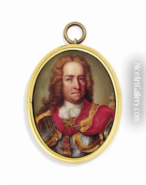 Charles Vi (1685-1740), Holy Roman Emperor, In Gilt-bordered Silver Breastplate, Crimson Robe, Wearing The Jewel Of The Order Of The Golden Fleece Oil Painting - Martin van Meytens the Younger