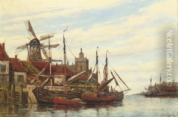 Eikendam - A River Estuary Oil Painting - Hermanus Koekkoek the Younger