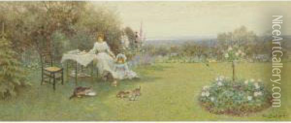 Tea Party On The Lawn Oil Painting - Thomas Lloyd