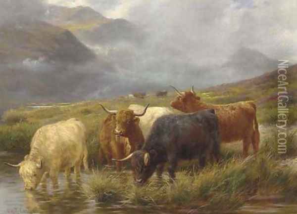 Highland cattle watering Oil Painting - Claude Cardon