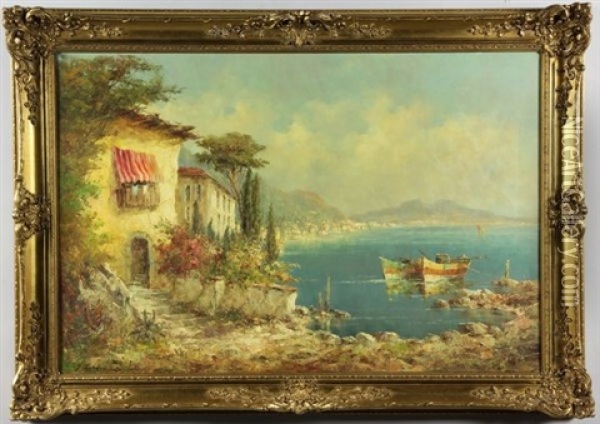 View Of Amalfi Oil Painting - Georgi Alexandrovich Lapchine