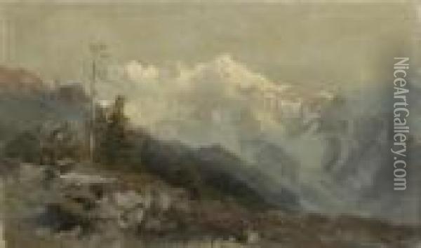 Hochgebirgslandschaft. Oil Painting - Edward Theodore Compton