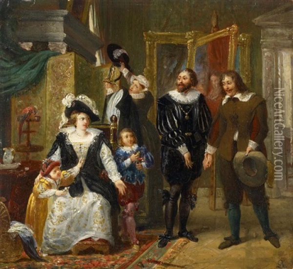 Der Besuch Des Malers Adriaen Brouwer Im Atelier Rubens Oil Painting - Louis Ricquier