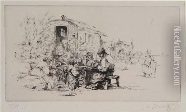 Work Outside The Romany Caravan Oil Painting - Auguste Brouet