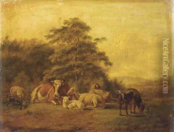 Cattle in a meadow Oil Painting - Simon Van Den Berg