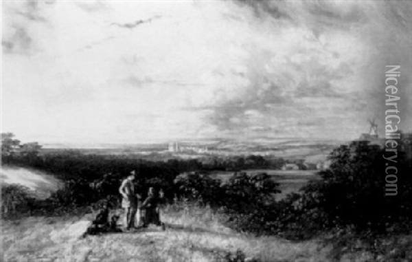 Sportsmen With Their Dogs And The Day's Bag In An Extensive Landscape With Ormskirk Beyond Oil Painting - Robert Tongue