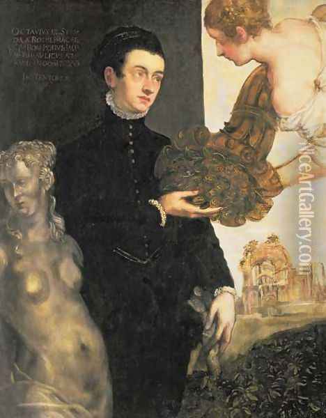 Ottavio Strada 1549-50-1612, designer of jewellery, miniaturist and archaeologist, son of Jacopo Strada 1515-88 Oil Painting - Jacopo Tintoretto (Robusti)