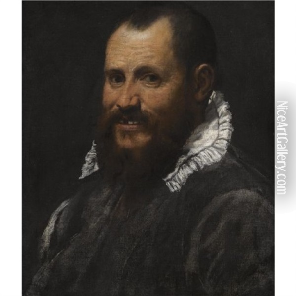 Portrait Of A Man, In A White Collar Oil Painting - Annibale Carracci