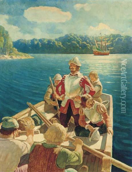 Captain George Waymouth On The Georges River Oil Painting - Newell Convers Wyeth