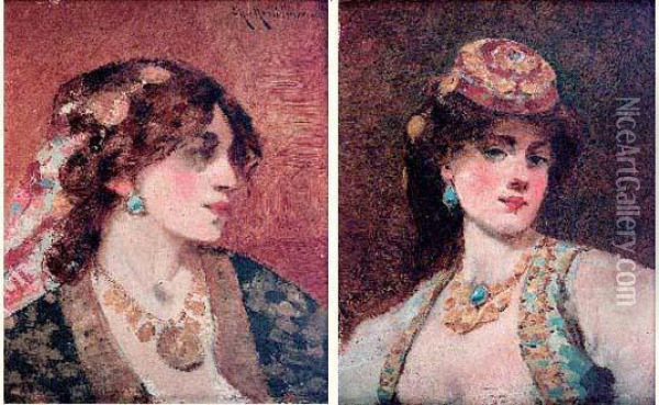 Portraits De Femmes Orientales Oil Painting - Charles Montlevault
