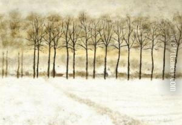 Rideau D'arbres - Paysage Enneige Oil Painting - Albijn Van Den Abeele