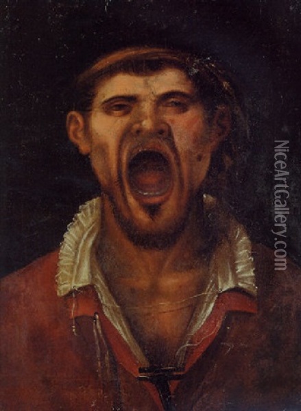 A Peasant Man Shouting Oil Painting - Agostino Carracci