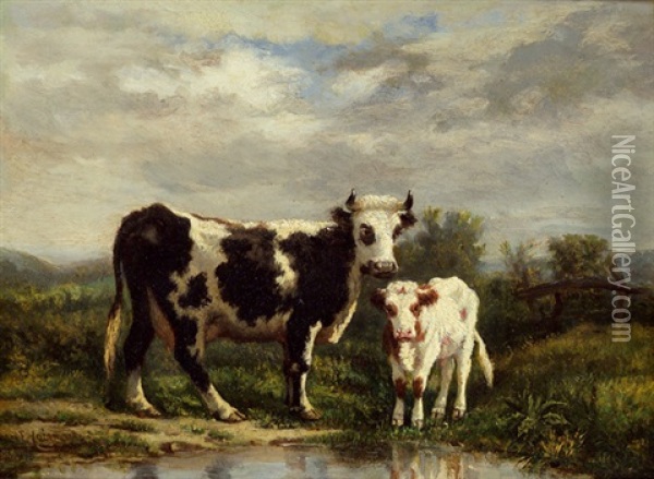 Kuh Und Kalb Oil Painting - Louis Coignard