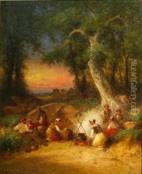 A Gypsy Encampment Oil Painting - George Washington Nicholson
