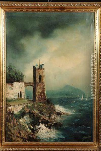 Passaggiata Di Nervi Paesaggio Montano Oil Painting - Giuseppe Danieli