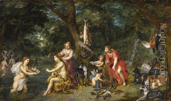 Diana And Her Nymphs After The Hunt Oil Painting - Hendrik van Balen the Elder