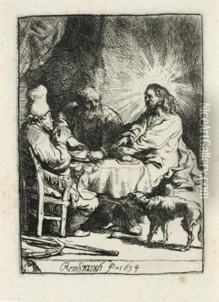 Christ At Emmaus: The Smaller Plate (b., Holl. 88; H. 121) Oil Painting - Rembrandt Van Rijn
