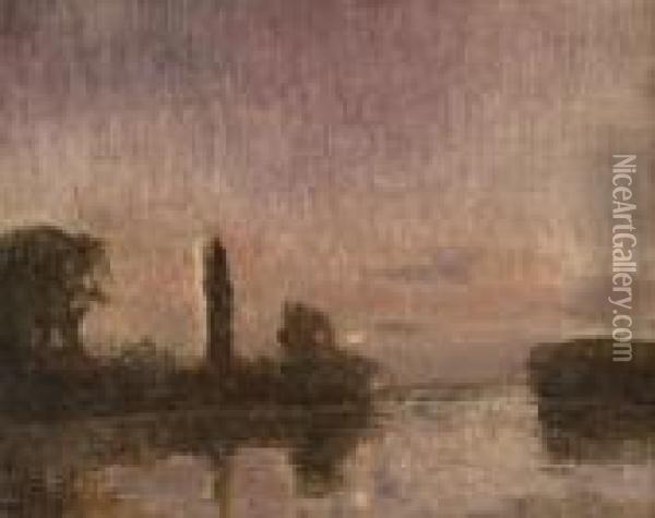 Abendstimmung Am Fluss. Oil Painting - Paul Leduc