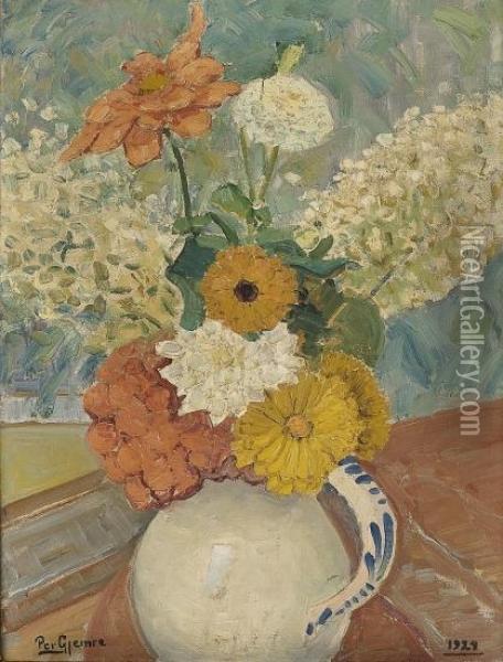 Oppstilling Med Blomster I Vase Oil Painting - Per Gjemre