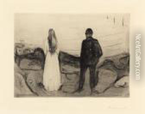 Zwei Menschen - Die Einsamen Oil Painting - Edvard Munch