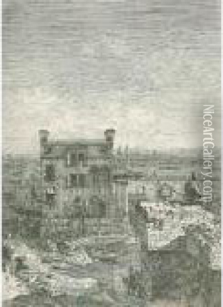 La Casa Con Il Peristilio Oil Painting - (Giovanni Antonio Canal) Canaletto