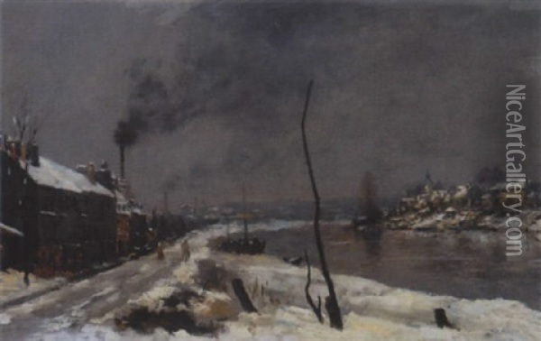 Kanallandschaft Im Winter Oil Painting - Stanislas Lepine
