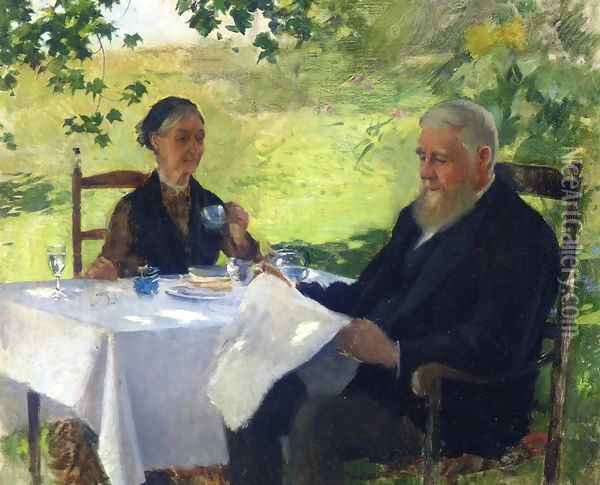 Tea on the Porch 1890 Oil Painting - Willard Leroy Metcalf