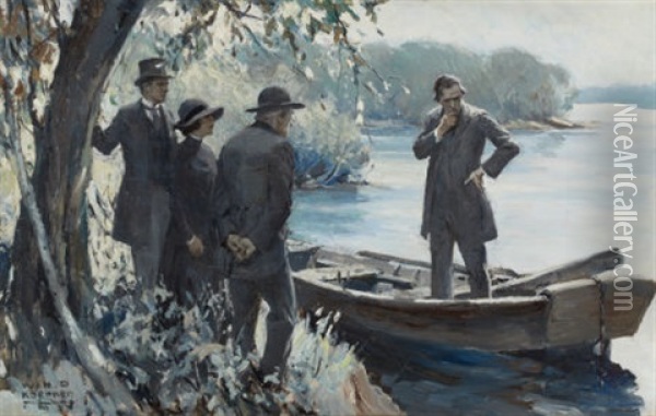 Figures By A Lake Oil Painting - William Henry Dethlef Koerner