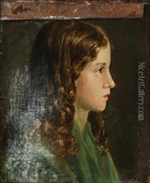 Profile Portrait Of Magdalene Barbara Bruun (on 3 Pieces Of Canvas Laid On Canvas) Oil Painting - Dankvart-Christian-Magnus Dreyer