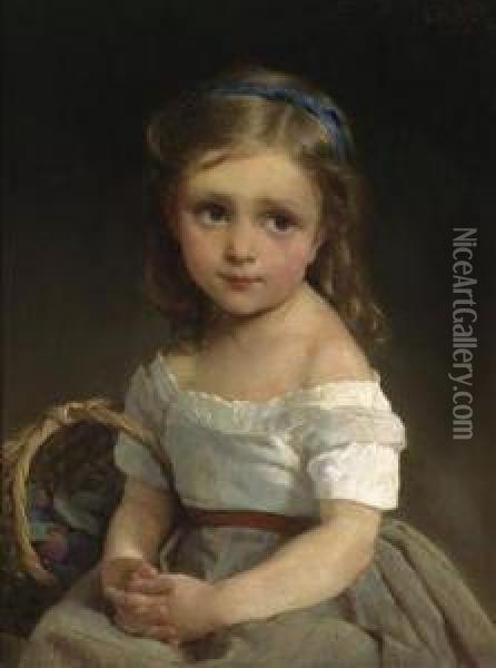 Girl With Basket Of Plums Oil Painting - Emile Munier