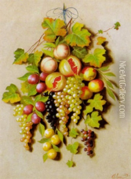 Stilleben Mit Granatapfeln, Pfirsichen, Traubenreben, Ringlotten Und Pflaumen Oil Painting - Michelangelo Meucci