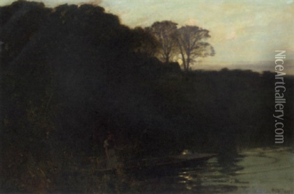 Twilight On The River Oil Painting - Sir Alfred East
